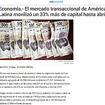 Economa.- El mercado transaccional de Amrica Latina moviliz un 33% ms de capital hasta abril